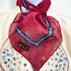 New Tag On Paolo Gucci Handkerchief 17" Cotton/Silk Burgendy Horse Shoes (62)